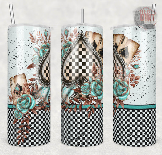 Checker Spades Insulated Tumbler with Plastic Lid and Sealed Reusable Straw | Trendy Cup | Hot/Cold Tumbler