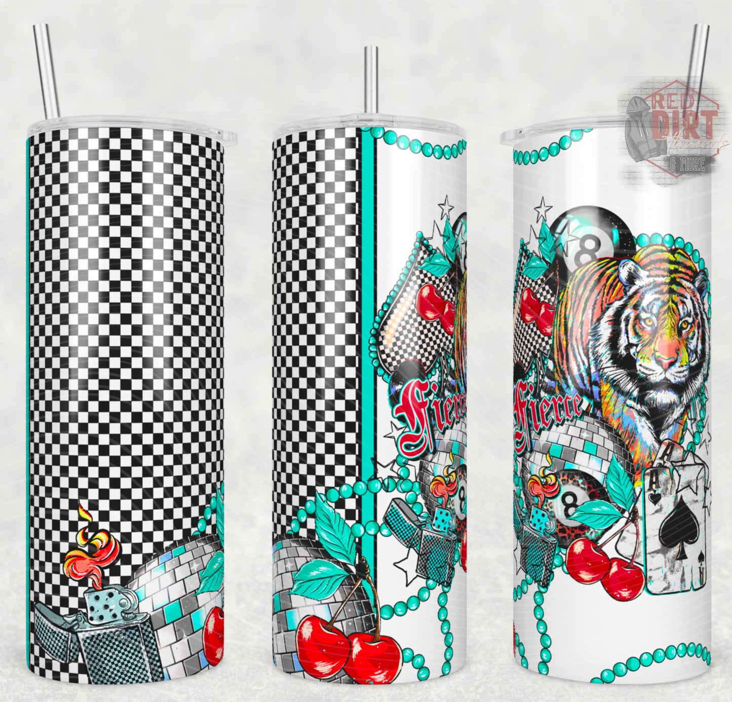 Fierce Tiger Insulated Tumbler with Plastic Lid and Sealed Reusable Straw | Trendy Cup | Hot/Cold Tumbler