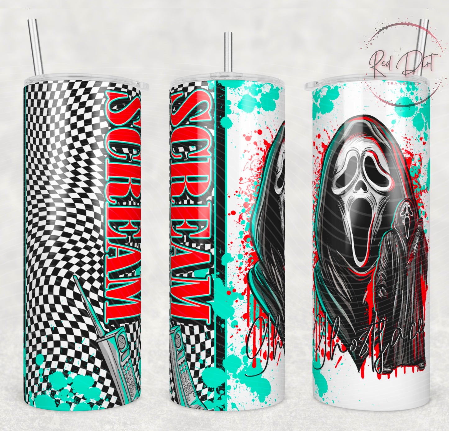 Ghostface Insulated Tumbler with Plastic Lid and Sealed Reusable Straw | Trendy Horror Characters Cup | Hot/Cold Tumbler