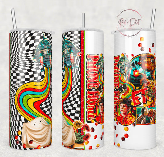 Phone Home Insulated Tumbler with Plastic Lid and Sealed Reusable Straw | Trendy Throwback Movie Cup | Hot/Cold Tumbler