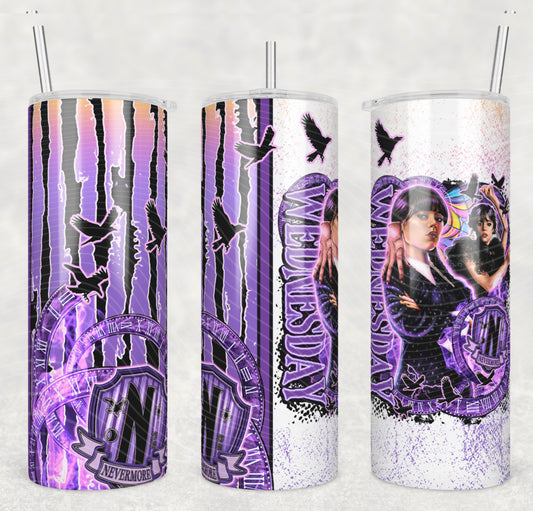 Nevermore Insulated Tumbler with Plastic Lid and Sealed Reusable Straw | Trendy TV Series Cup | Hot/Cold Tumbler