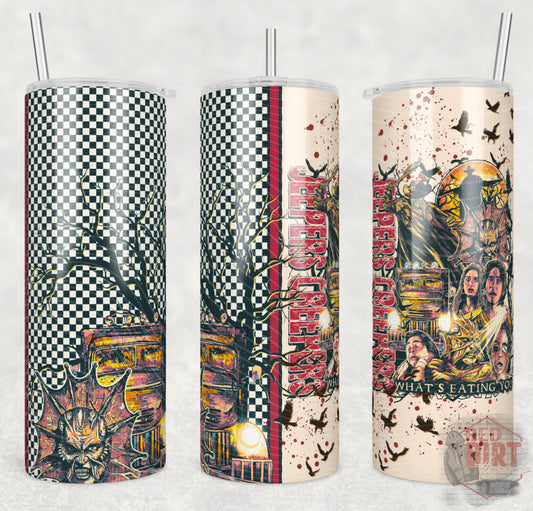 Vintage Jeepers Insulated Tumbler with Plastic Lid and Sealed Reusable Straw | Trendy Horror Cup | Hot/Cold Tumbler