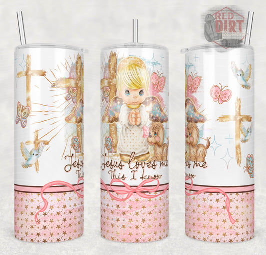 Jesus Loves Me Insulated Tumbler with Plastic Lid and Sealed Reusable Straw | Trendy Throwback Cup | Hot/Cold Tumbler