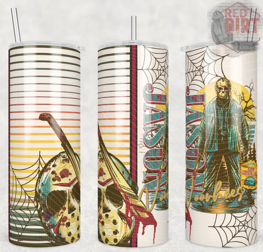 Vintage Jason Insulated Tumbler with Plastic Lid and Sealed Reusable Straw | Trendy Horror Characters Cup | Hot/Cold Tumbler