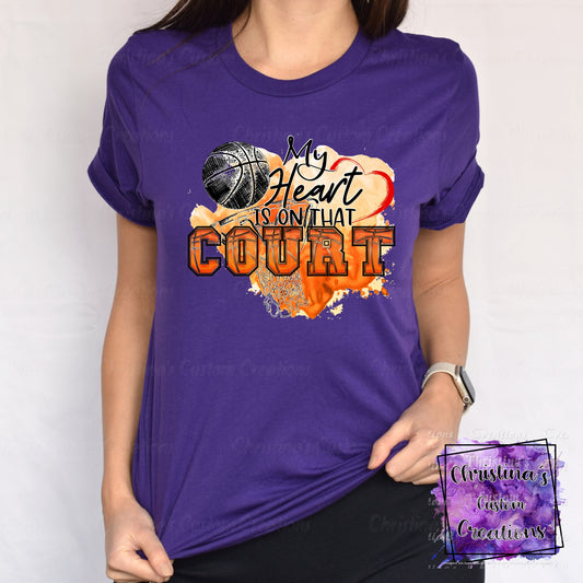 My Heart is on that Court T-Shirt | Trendy School Spirit Shirt | Basketball Shirt | Super Soft Shirts for Women | Bella Canvas