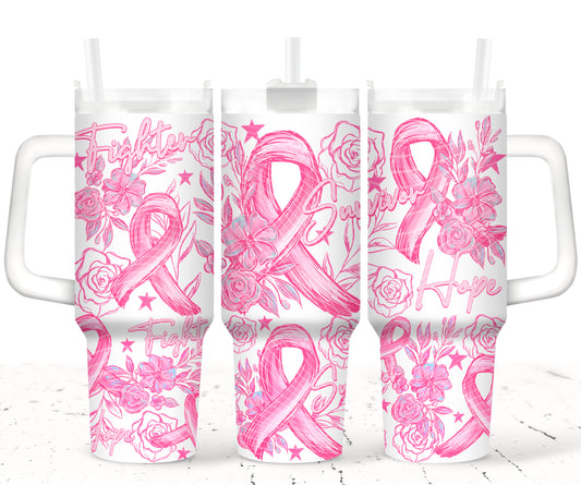 Hope Fight Survivor UV DTF 40oz Tumbler Transfer | Trendy Breast Cancer Awareness Tumbler Wrap | Ready to Transfer | High Quality | Waterproof UV Transfer