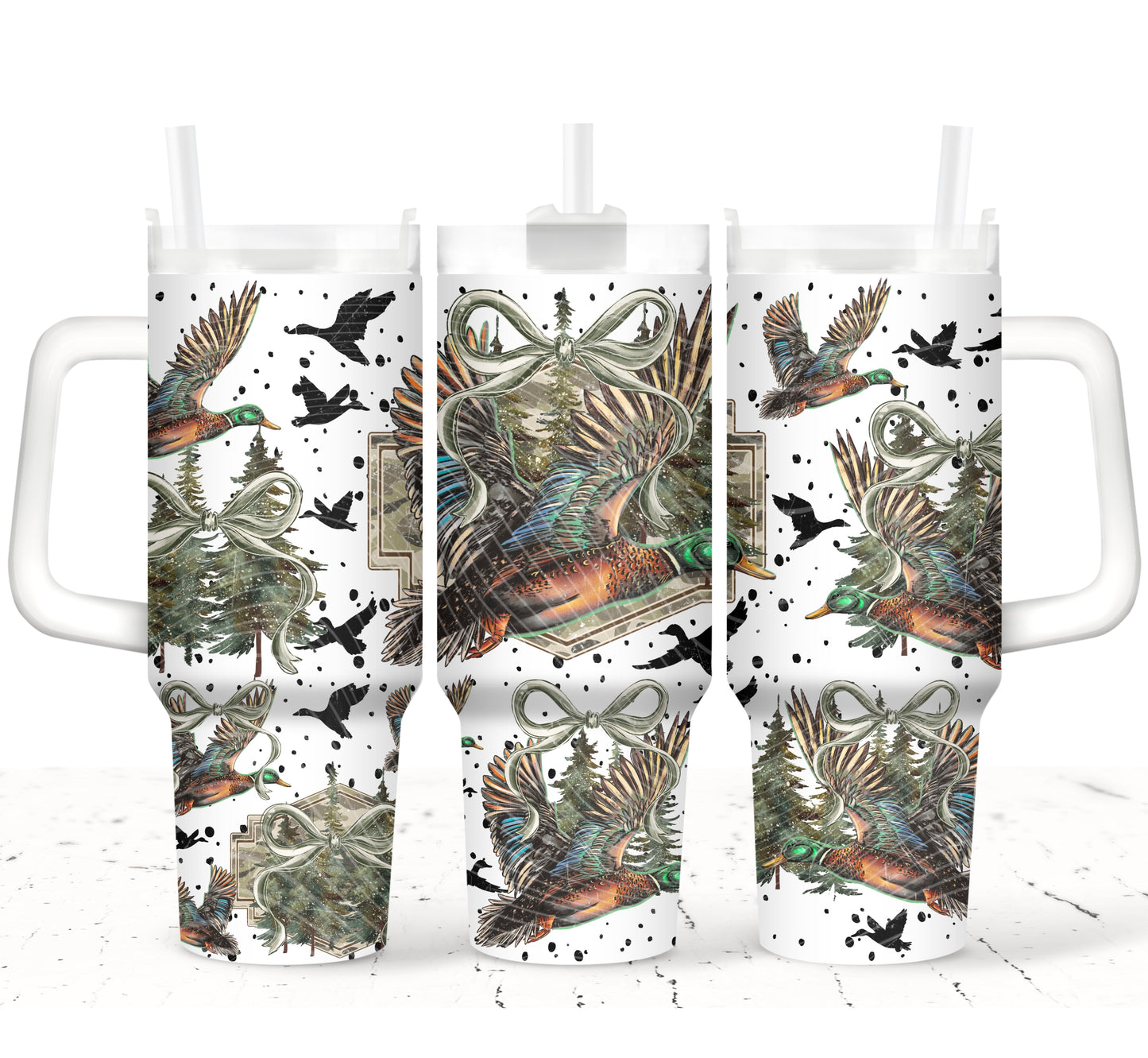 Mallard Duck (Green Bow) UV DTF 40oz Tumbler Transfer | Trendy Hunting Tumbler Wrap | Ready to Transfer | High Quality | Waterproof UV Transfer