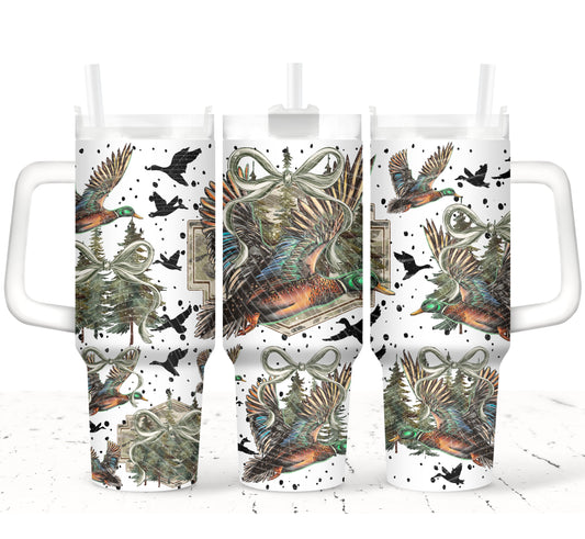 Mallard Duck (Green Bow) UV DTF 40oz Tumbler Transfer | Trendy Hunting Tumbler Wrap | Ready to Transfer | High Quality | Waterproof UV Transfer
