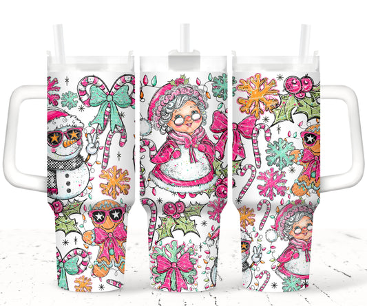 Doodle Mrs. Claus (Light Skin) UV DTF 40oz Tumbler Transfer | Trendy Christmas Tumbler Wrap | Ready to Transfer | High Quality | Waterproof UV Transfer