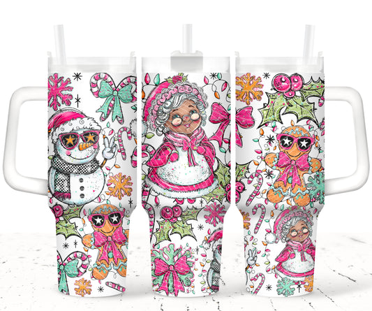 Doodle Mrs. Claus (Dark Skin) UV DTF 40oz Tumbler Transfer | Trendy Christmas Tumbler Wrap | Ready to Transfer | High Quality | Waterproof UV Transfer