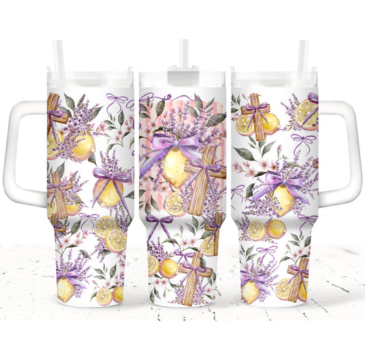 Lavender Lemon Cross 40oz Tumbler Wrap UV DTF Transfer, Christian Floral Stanley Style Cup Wrap, Ready to Apply