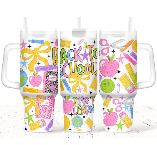 Back to School 40 oz UV DTF Tumbler Wrap | Teacher Tumbler Decal | School Supplies UV DTF Transfer | Teacher Gift