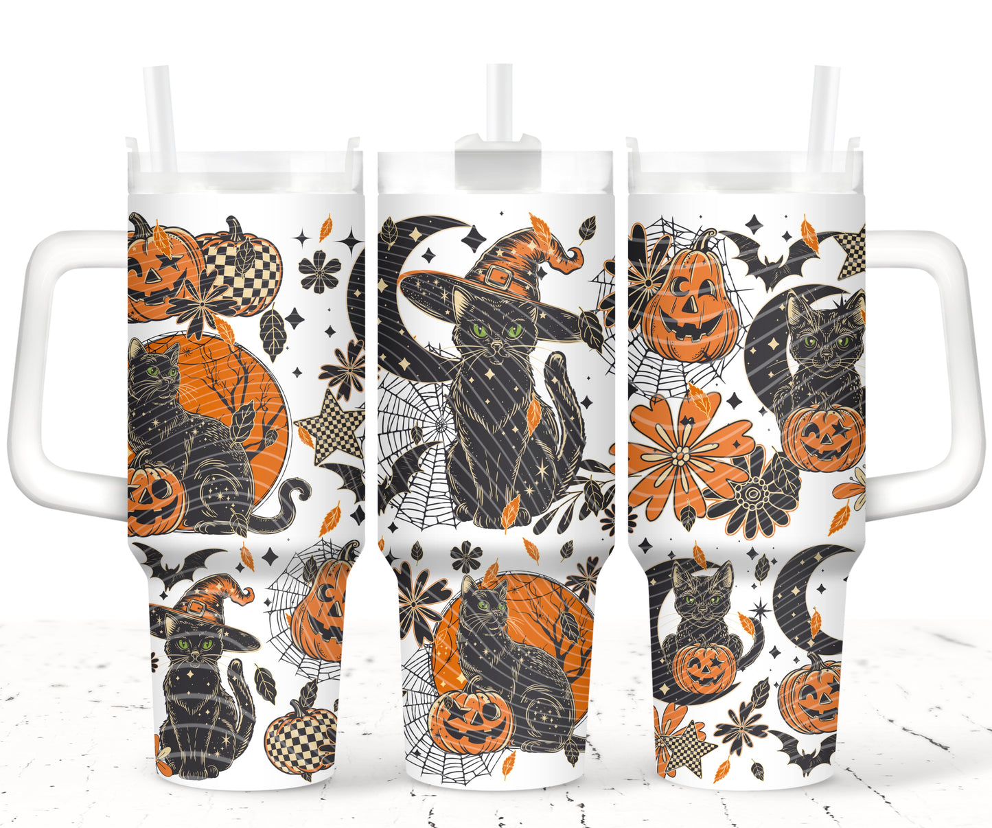 Black Cat UV DTF 40oz Tumbler Transfer | Trendy Halloween Tumbler Wrap | Ready to Transfer | High Quality | Waterproof UV Transfer