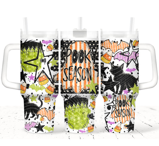 40oz Spooky Season UV DTF Tumbler Wrap | Halloween Tumbler Transfer | Ghost Pumpkin Candy Corn Wrap | UV DTF Transfer