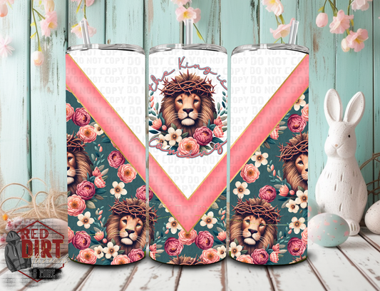 The King is Coming Insulated Tumbler with Plastic Lid and Sealed Reusable Straw | Easter Faux Embroidery Cup | Hot/Cold Tumbler