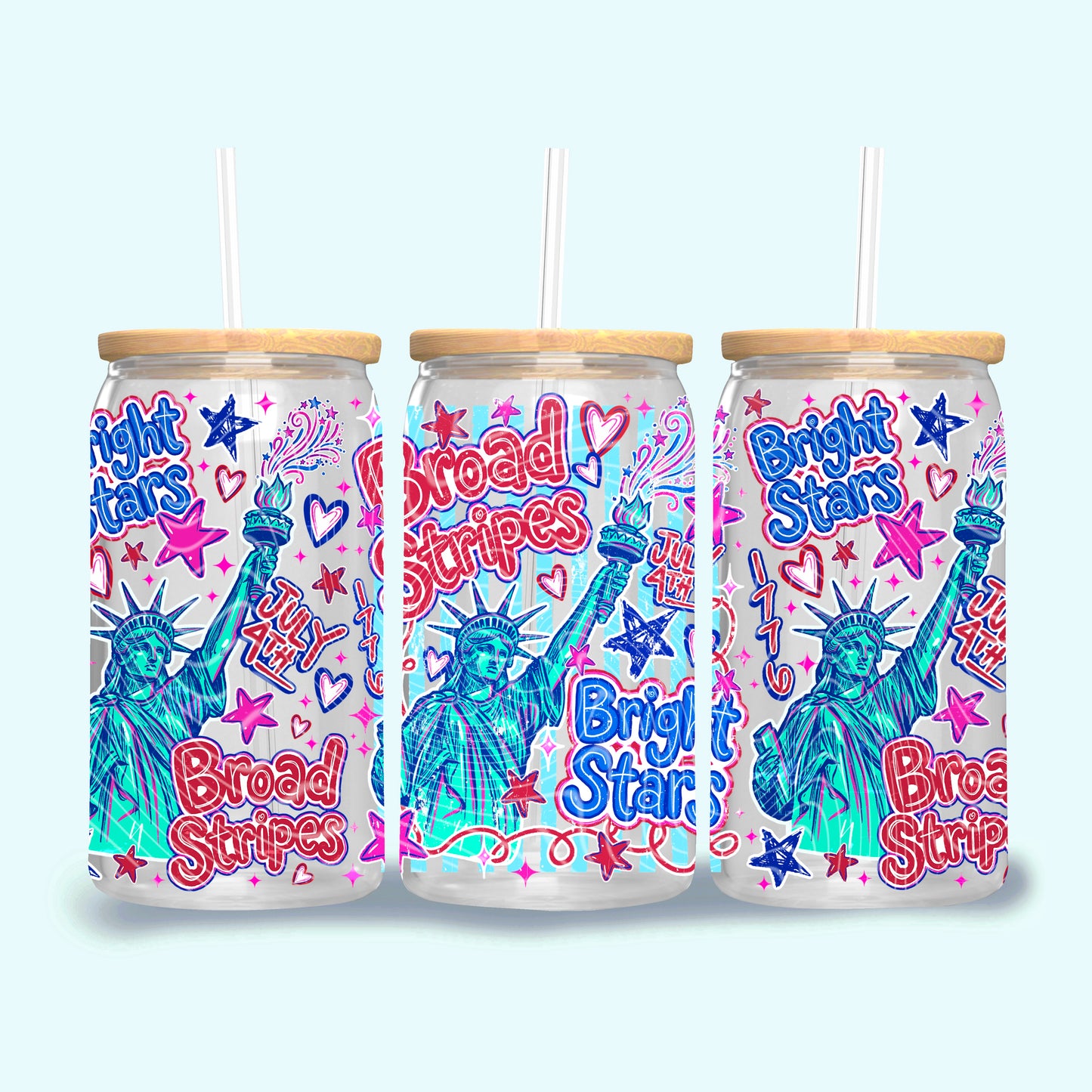 4th of July UV DTF Wrap 16oz Libbey Glass, Broad Stripes Bright Stars Cup Wrap, Patriotic UV DTF Transfer, Independence Day Tumbler Wrap