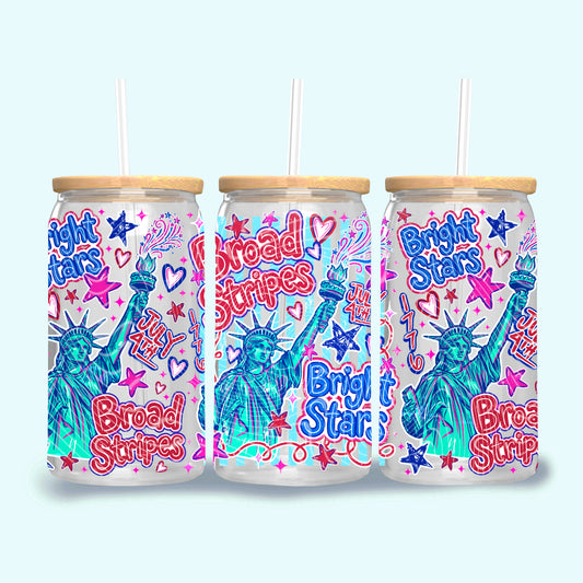 4th of July UV DTF Wrap 16oz Libbey Glass, Broad Stripes Bright Stars Cup Wrap, Patriotic UV DTF Transfer, Independence Day Tumbler Wrap