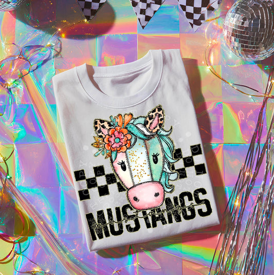 Colorful Mustangs DTF Transfer | Trendy School Spirit DTF Transfer | High Quality Image Transfers | Ready to Press | Instant Peel