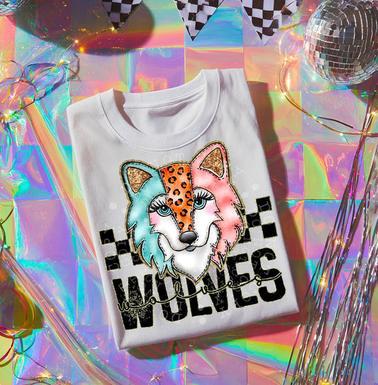 Colorful Wolves DTF Transfer | Trendy School Spirit DTF Transfer | High Quality Image Transfers | Ready to Press | Instant Peel