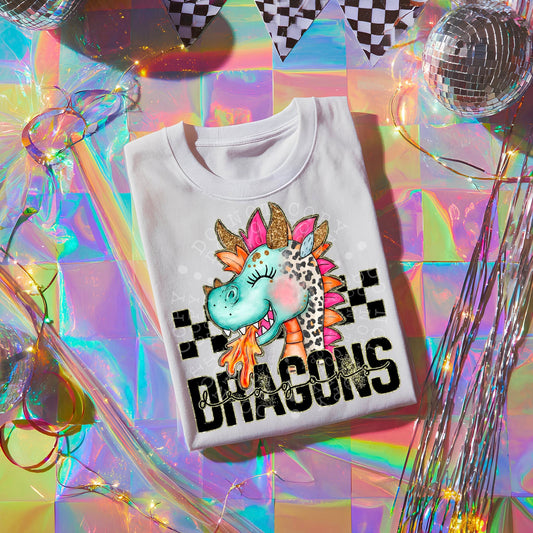 Colorful Dragons DTF Transfer | Trendy School Spirit DTF Transfer | High Quality Image Transfers | Ready to Press | Instant Peel