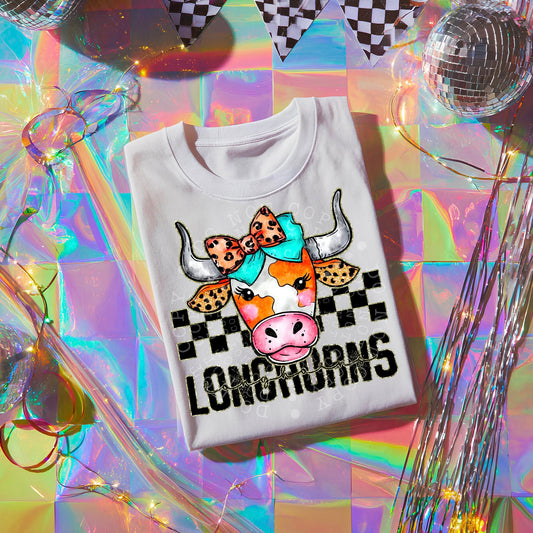 Colorful Longhorns DTF Transfer | Trendy School Spirit DTF Transfer | High Quality Image Transfers | Ready to Press | Instant Peel