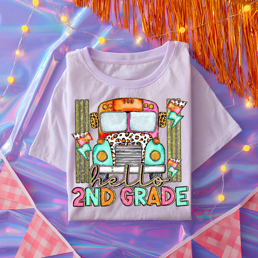 Hello 2nd Grade DTF Transfer | Trendy School DTF Transfer | High Quality Image Transfers | Ready to Press | Instant Peel