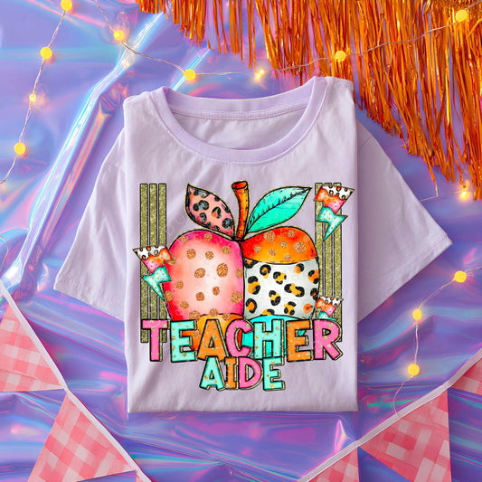 Teacher Aide DTF Transfer | Trendy School Career DTF Transfer | High Quality Image Transfers | Ready to Press | Instant Peel