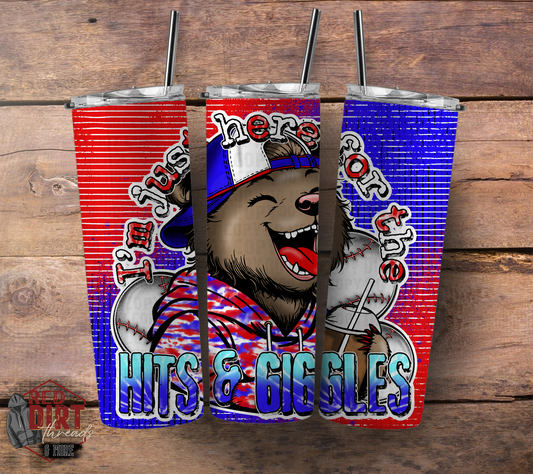 I'm Just Here For The Hits and Giggles Insulated Tumbler with Plastic Lid and Sealed Reusable Straw | Sports Cup | Hot/Cold Tumbler
