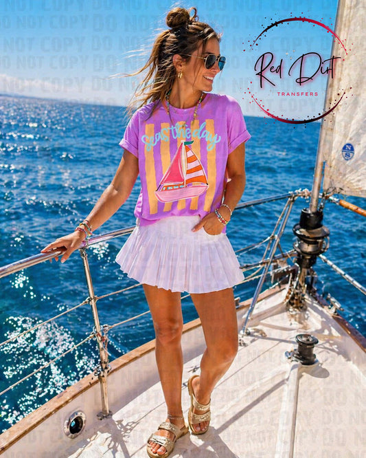 Seas the Day DTF Transfer, Sailboat Shirt Design, Beach Summer Tee Transfer, Coastal Graphic Tee, Vacation Shirt Design Ready to Press