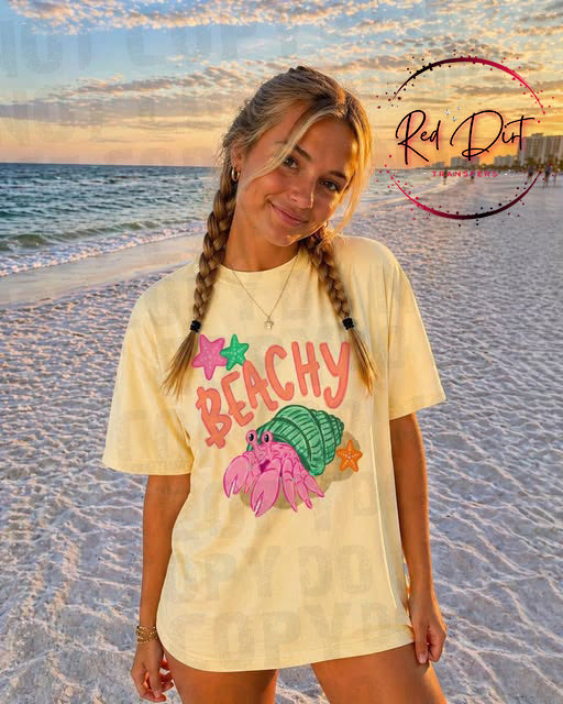 Beachy Hermit Crab DTF Transfer, Summer Beach Shirt Design, Cute Coastal Graphic Transfer, Ocean Theme Ready to Press
