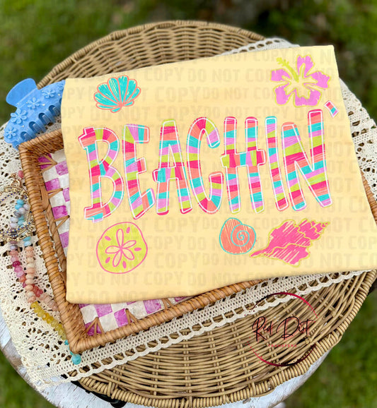 Beachin DTF Transfer | Summer Beach Shirt Transfer | Tropical Vacation Design | Coastal Summer Transfer