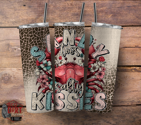 Sandy Toes and Salty Kisses Insulated Tumbler with Plastic Lid and Sealed Reusable Straw | Trendy Summer Cup | Hot/Cold Tumbler