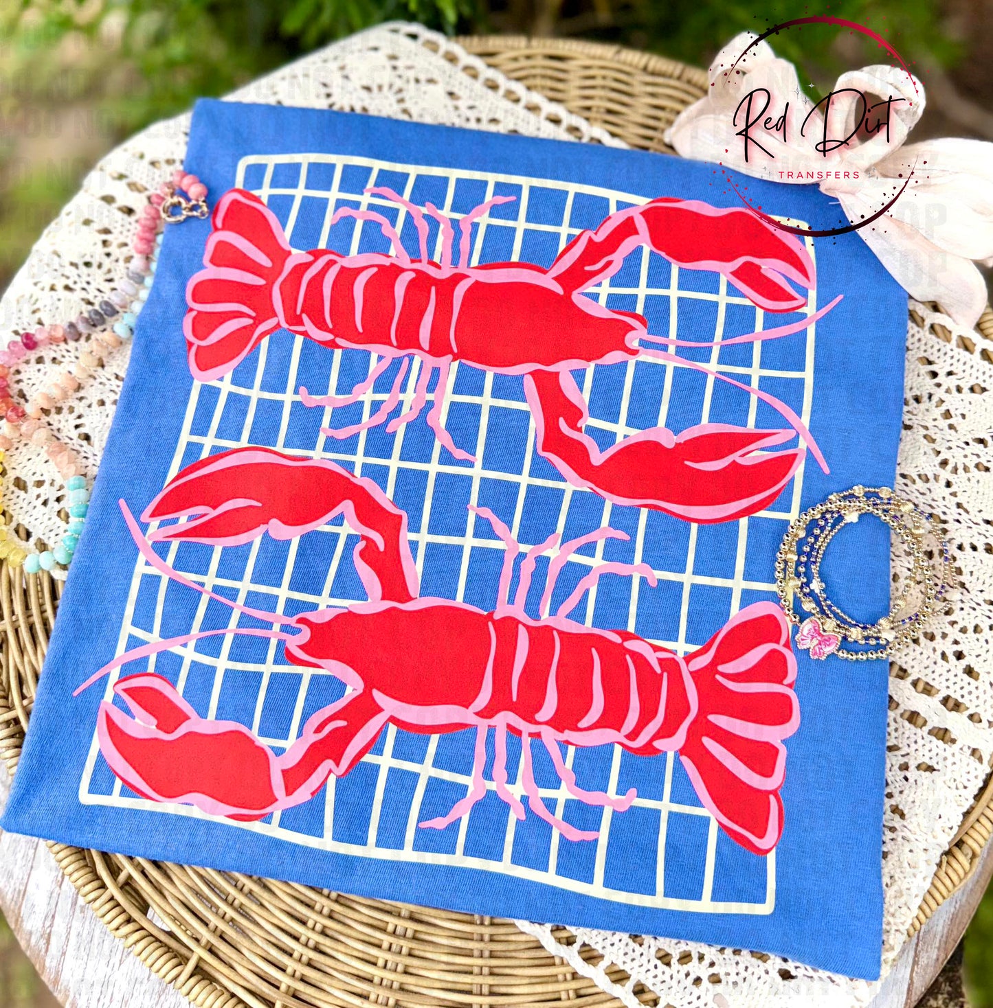 Retro Crawfish Lobster DTF Transfer | Coastal Seafood Transfer | Southern Boho DTF Print | Cajun Preppy Transfer