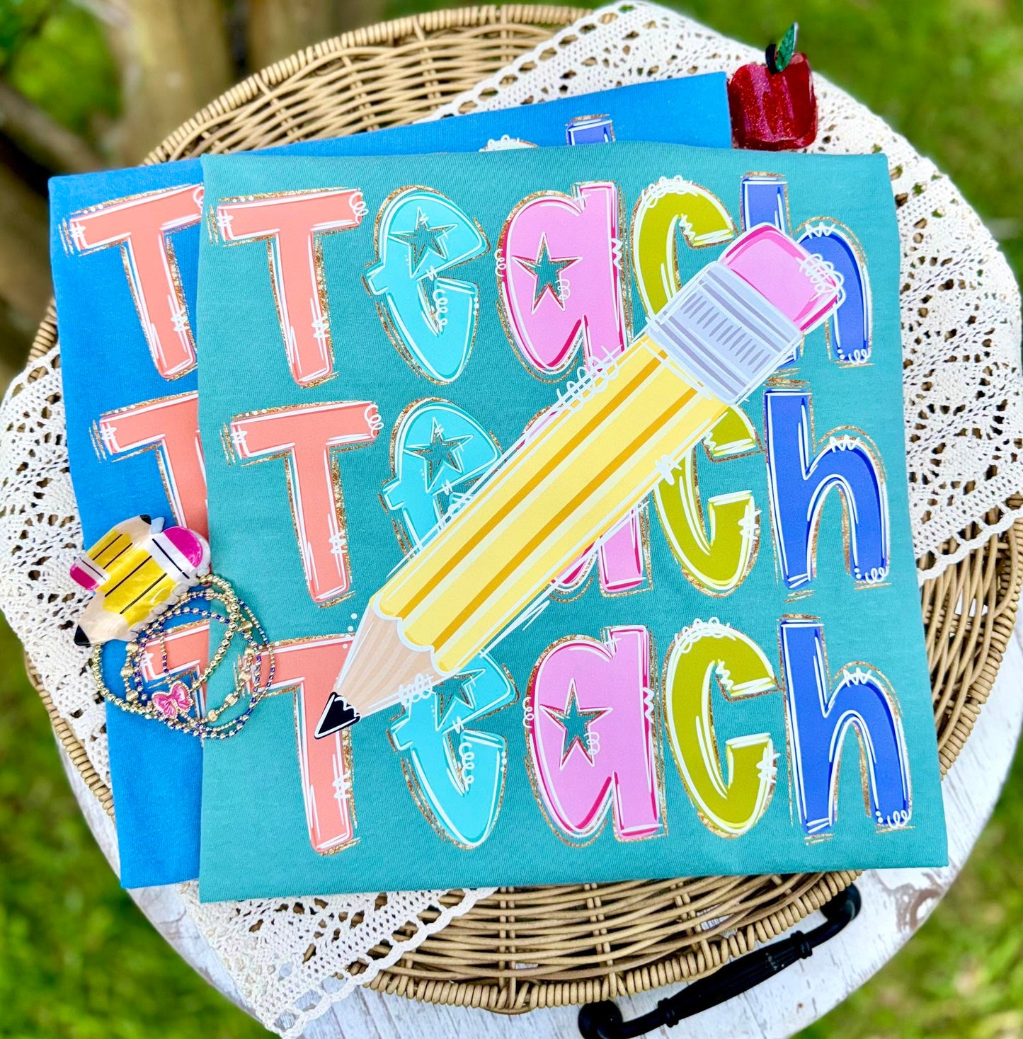 Teach Pencil DTF Transfer, Teacher Heat Transfer, Back To School DTF Transfer, Colorful Teacher Shirt Transfer, Pencil Teacher Design
