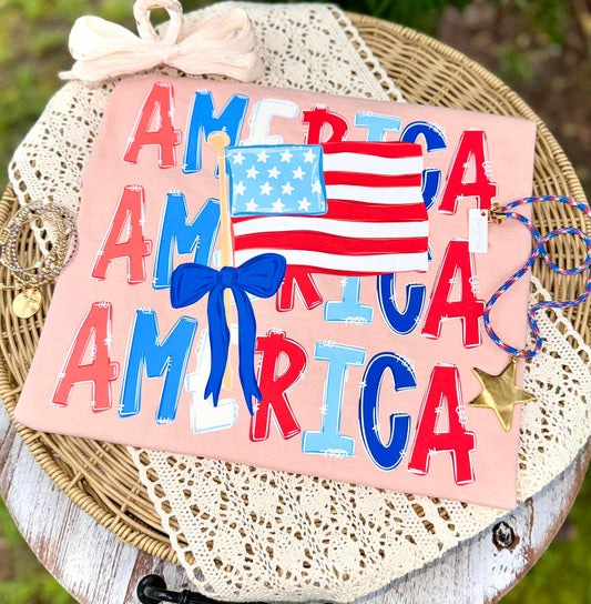 America Flag Bow DTF Transfer, Patriotic DTF Transfer, Fourth Of July Transfer, USA Flag Transfer, Memorial Day Heat Transfer