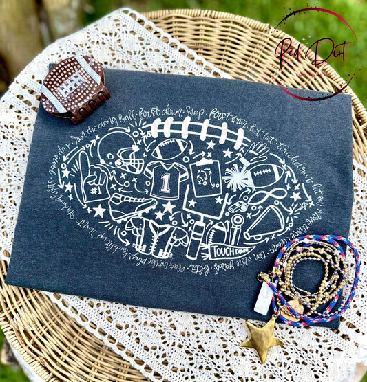 White Football Doodle DTF Transfer | Football Mom Transfer | Football Shirt Transfer | Ready To Press Heat Transfer