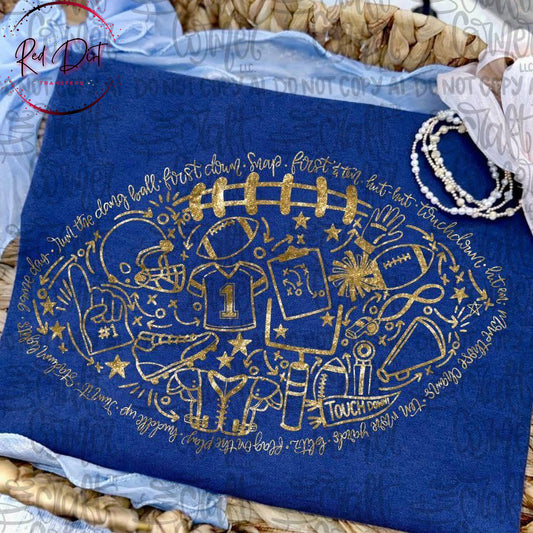 Gold Football Doodle DTF Transfer | Football Mom Transfer | Football Shirt Transfer | Ready To Press Heat Transfer (Copy) (Copy)