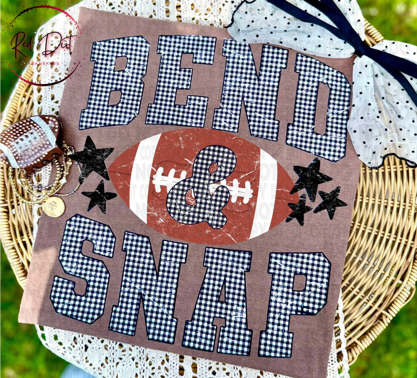Bend & Snap Football DTF Transfer | Gingham Football Transfer | Game Day Heat Transfer | Ready To Press