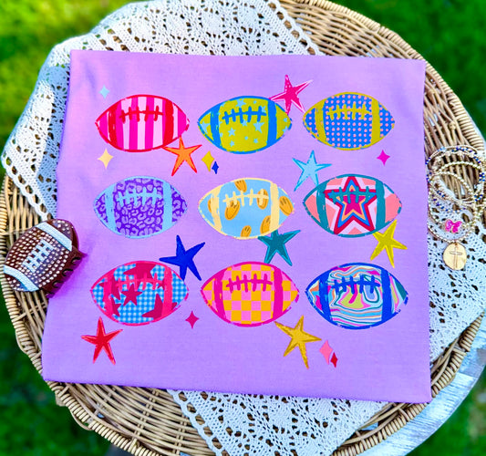 Colorful Footballs DTF Transfer | Retro Football Pattern Heat Transfer | Ready to Press