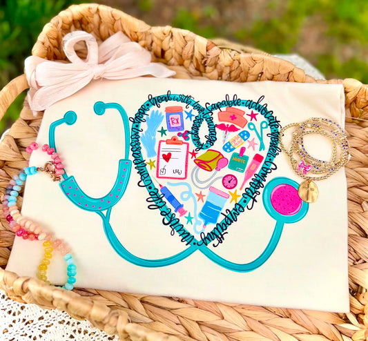 Nurse Heart DTF Transfer | Stethoscope Heat Transfer | Nurse Appreciation Iron On Transfer | Medical Shirt Transfer