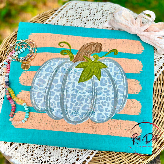 Blue Leopard Pumpkin DTF Transfer | Fall Pumpkin Heat Transfer | Cute Autumn Ready to Press Shirt Transfer | Leopard Print Pumpkin