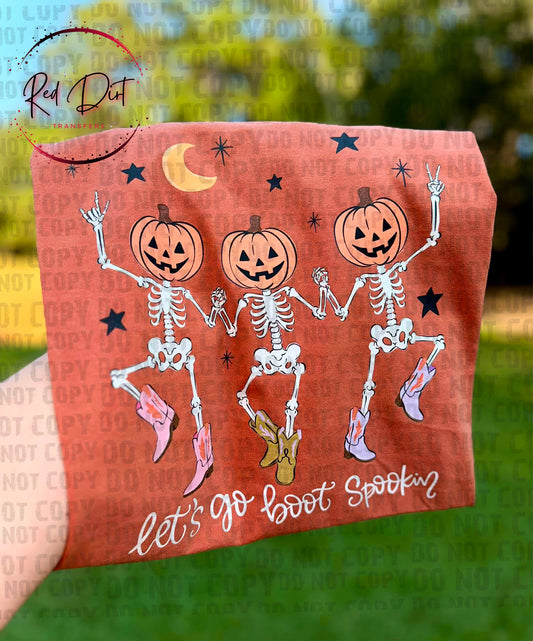 Pumpkin Skeleton Halloween DTF Transfer | Let's Go Boot Spooky Transfer | Western Halloween Skeleton Shirt | Fall DTF