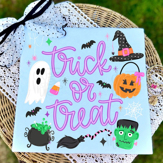 Trick or Treat Halloween DTF Transfer | Halloween Ghost Witch Pumpkin Transfer | Fall Shirt Transfer | Halloween Shirt Design
