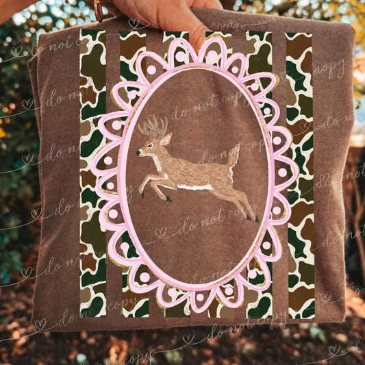 Pink Deer Hunting DTF Transfer, Camo Deer Shirt Transfer, Hunting Girl Transfer, Deer Hunting DTF, Women's Hunting Shirt