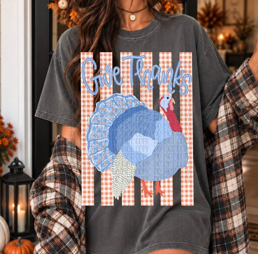 Give Thanks Turkey DTF Transfer, Thanksgiving Turkey Shirt Transfer, Fall Turkey DTF, Thanksgiving Shirt, Instant Peel