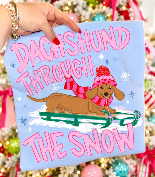 Dachshund Through the Snow DTF Transfer, Christmas Wiener Dog, Funny Holiday Dog Shirt, Instant Peel Christmas Graphic