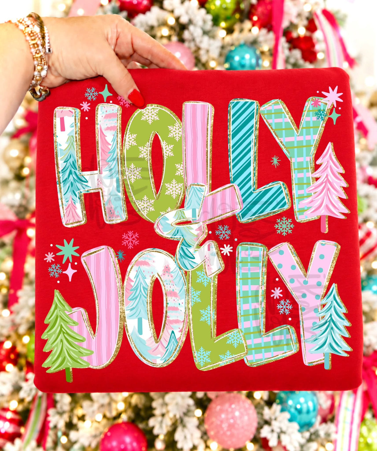 Holly Jolly DTF Transfer, Colorful Christmas Shirt Transfer, Retro Christmas DTF, Whimsical Holiday Shirt Design