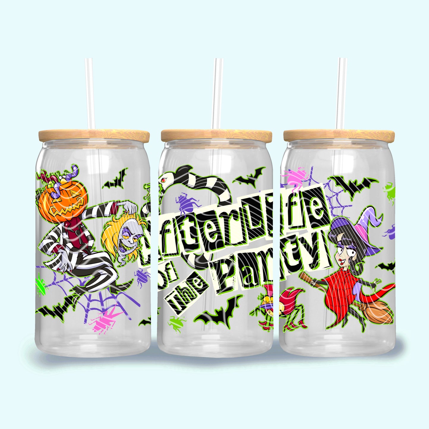 Afterlife of the Party Glass Libbey Cup | Halloween 16 oz Libbey Glass Can | Snow Globe Tumbler Upgrade | Fast Shipping