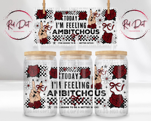Ambitchous UV DTF Transfer, Funny Sassy Cup Wrap, 16 oz Libbey Glass Can Wrap, Retro Checkered Floral Transfer, Ready To Press Decal