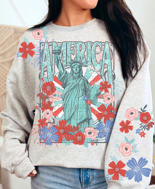 America DTF Transfer with Sleeve | Trendy Fourth of July DTF Transfer | High Quality Image Transfers | Ready to Press | Fast Shipping